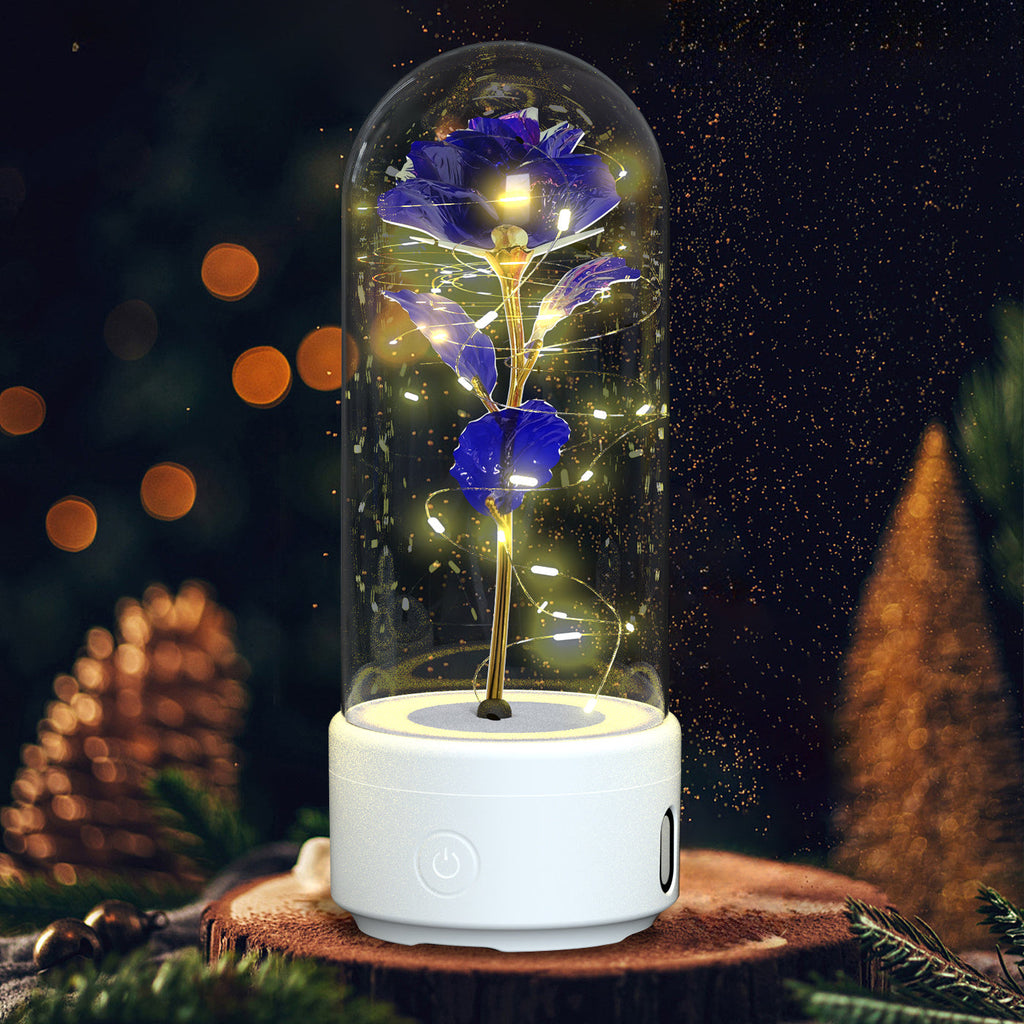 Creative 2-in-1 Rose Flowers LED Light & Bluetooth Speaker — Rose Luminous Night Light Ornament in Glass Cover