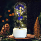 Creative 2-in-1 Rose Flowers LED Light & Bluetooth Speaker — Rose Luminous Night Light Ornament in Glass Cover