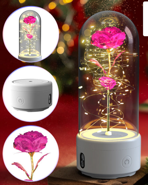 Creative 2-in-1 Rose Flowers LED Light & Bluetooth Speaker — Rose Luminous Night Light Ornament in Glass Cover