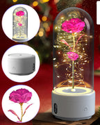 Creative 2-in-1 Rose Flowers LED Light & Bluetooth Speaker — Rose Luminous Night Light Ornament in Glass Cover