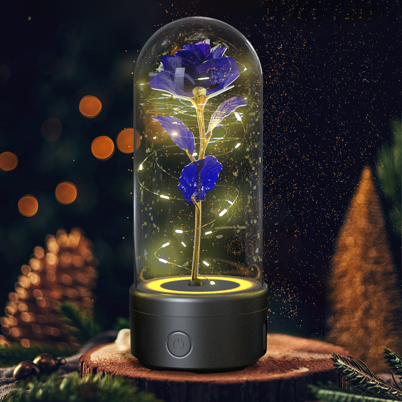 Creative 2-in-1 Rose Flowers LED Light & Bluetooth Speaker — Rose Luminous Night Light Ornament in Glass Cover