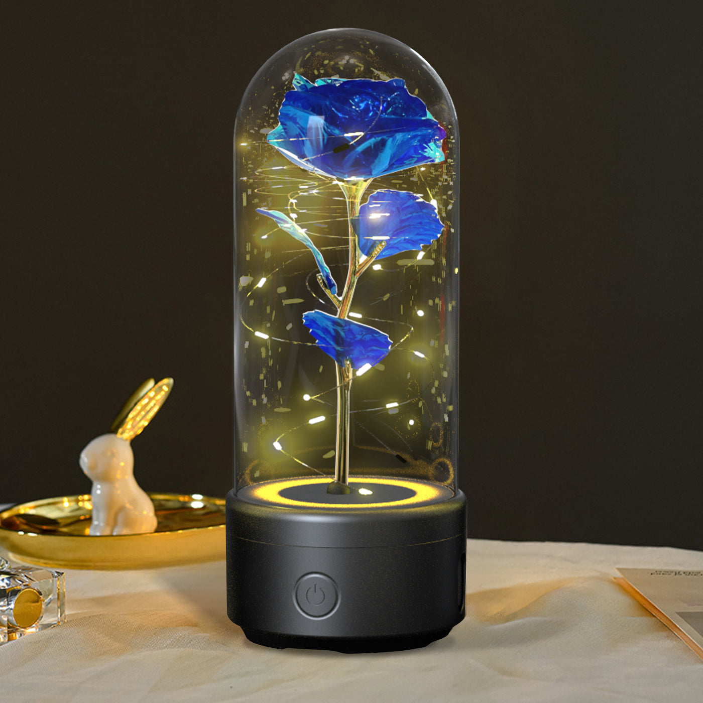 Creative 2-in-1 Rose Flowers LED Light & Bluetooth Speaker — Rose Luminous Night Light Ornament in Glass Cover
