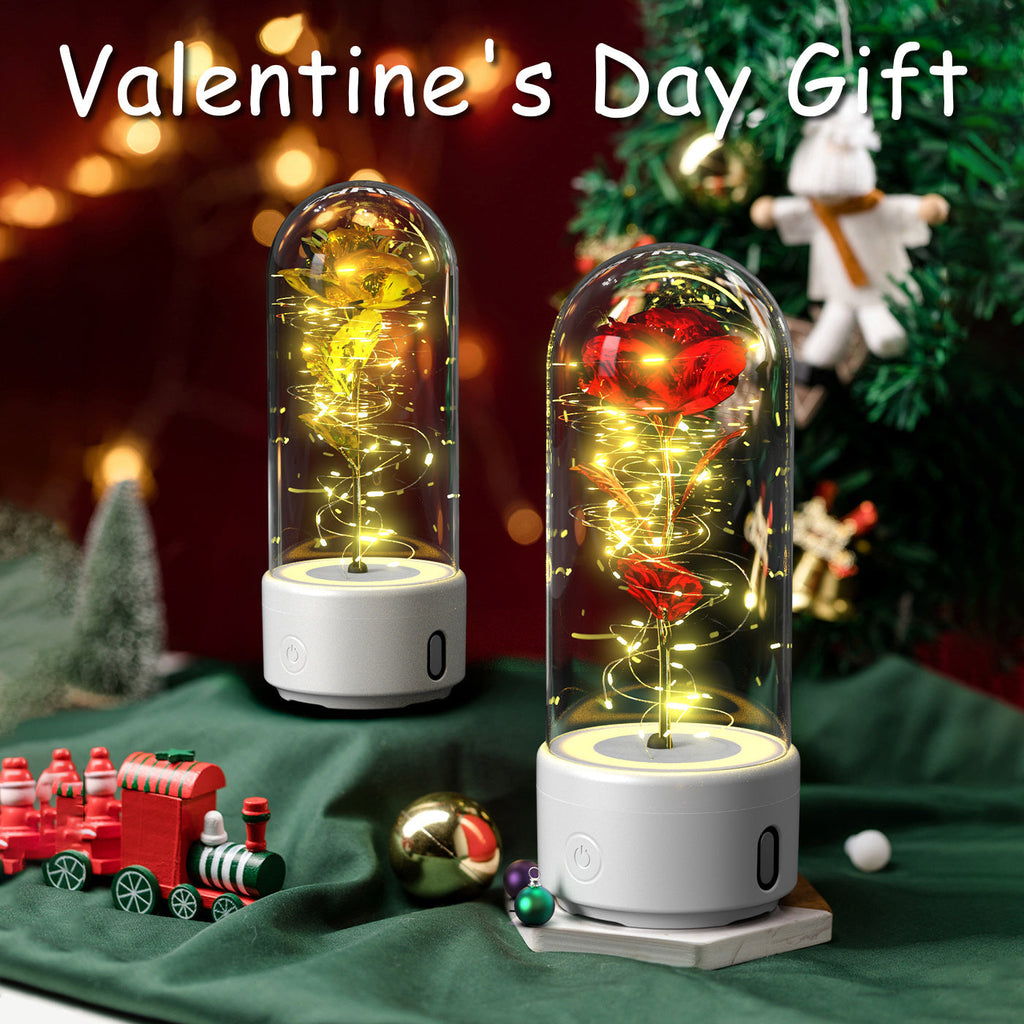 Creative 2-in-1 Rose Flowers LED Light & Bluetooth Speaker — Rose Luminous Night Light Ornament in Glass Cover