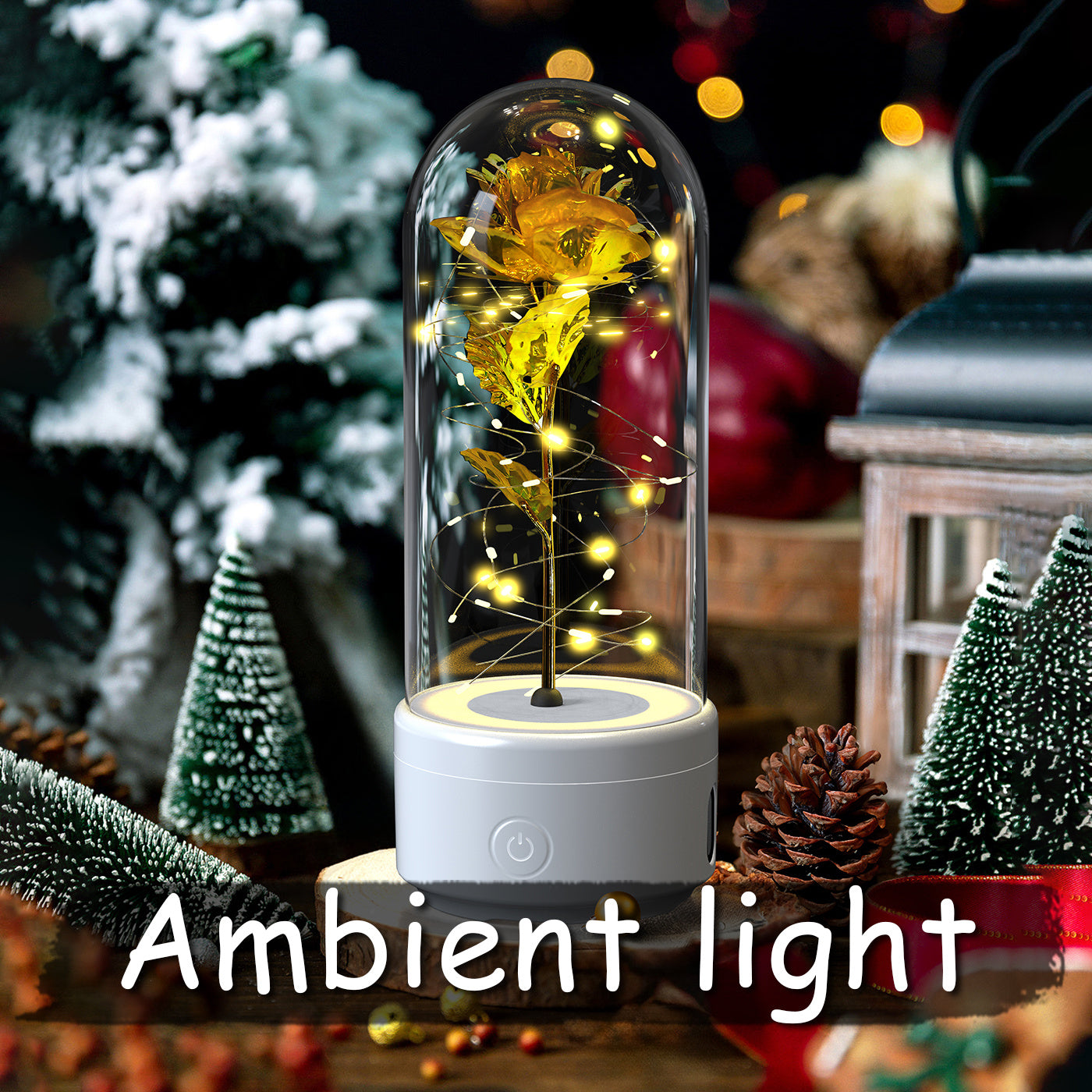 Creative 2-in-1 Rose Flowers LED Light & Bluetooth Speaker — Rose Luminous Night Light Ornament in Glass Cover