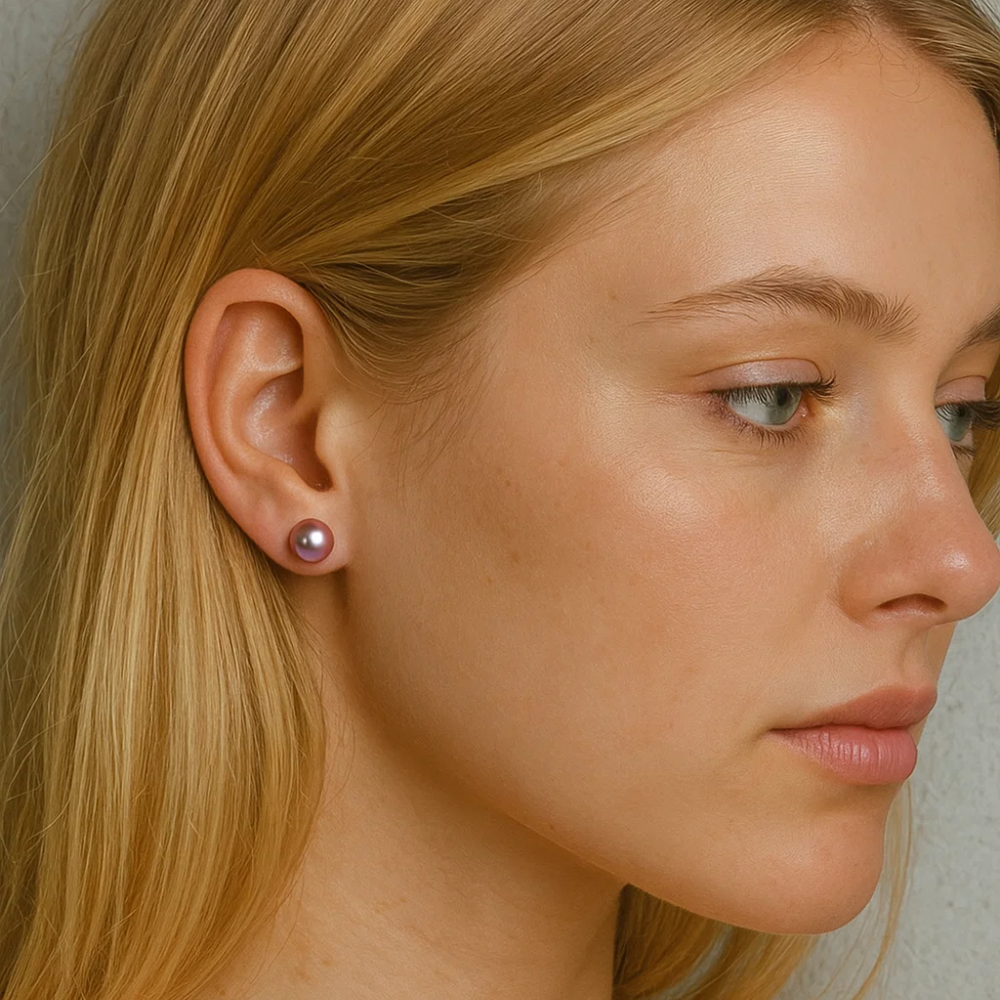 Champagne Pearl Stud Earrings | Sterling Silver Gift for Grandma