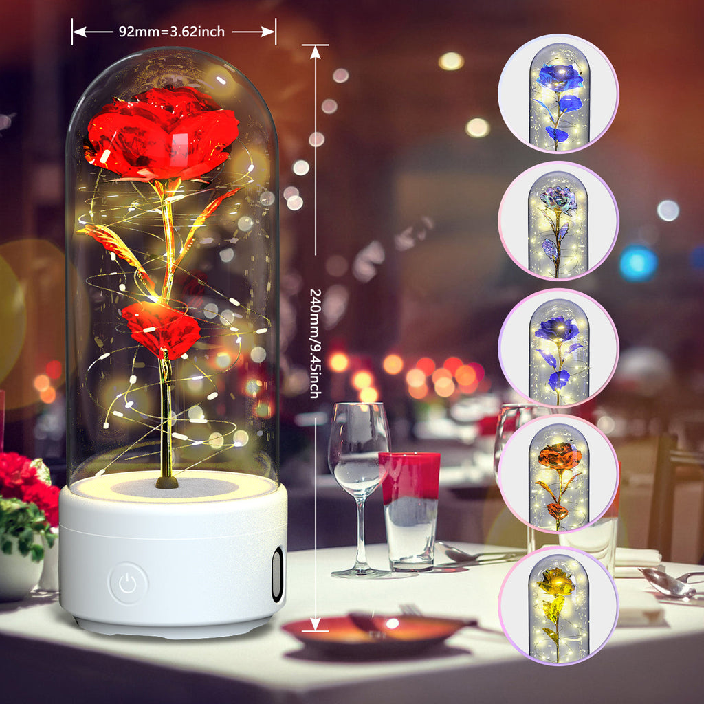 Creative 2-in-1 Rose Flowers LED Light & Bluetooth Speaker — Rose Luminous Night Light Ornament in Glass Cover