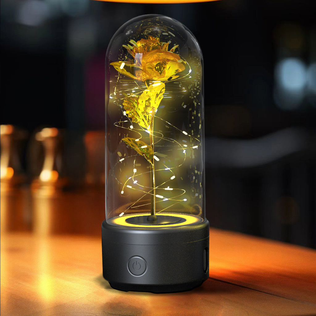 Creative 2-in-1 Rose Flowers LED Light & Bluetooth Speaker — Rose Luminous Night Light Ornament in Glass Cover