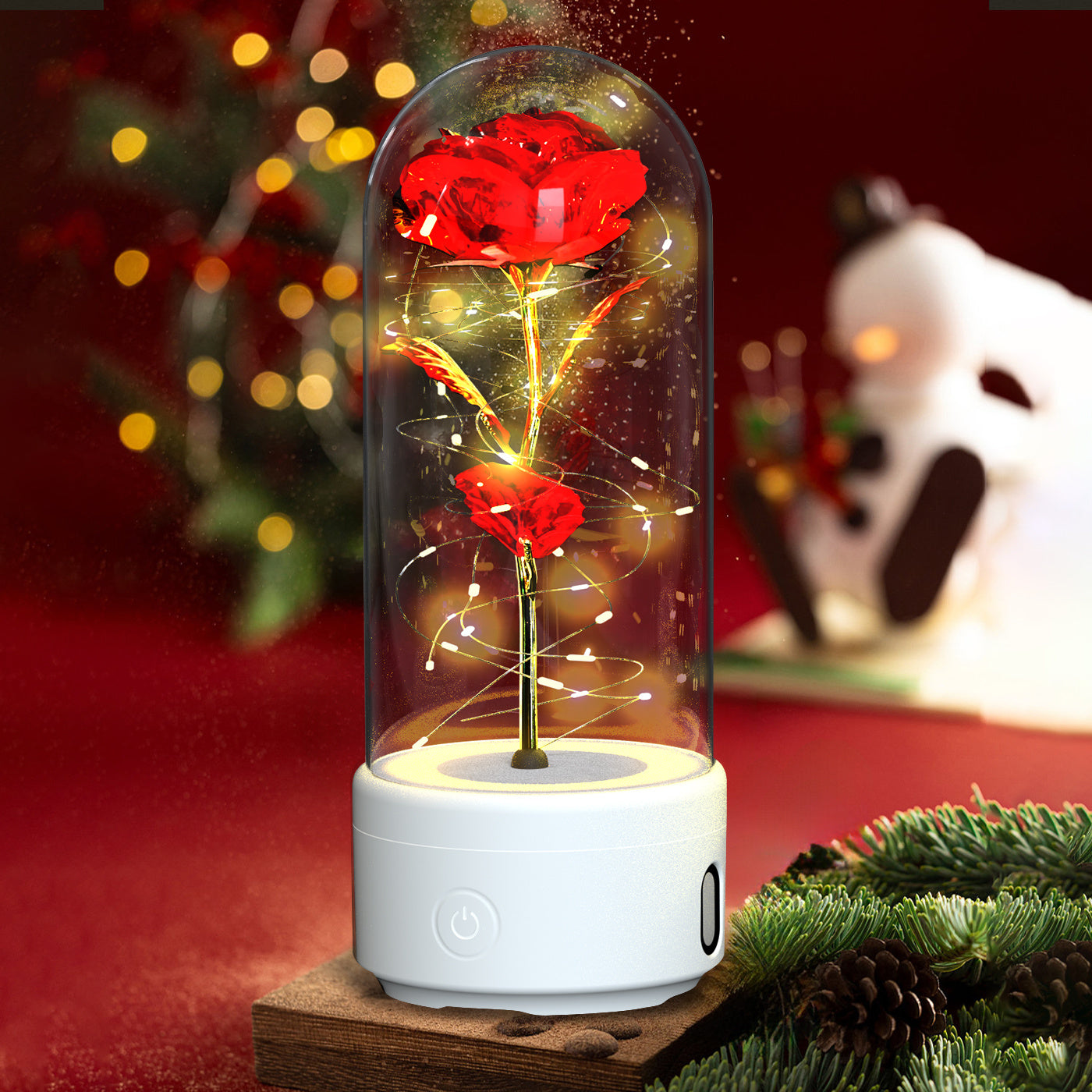 Creative 2-in-1 Rose Flowers LED Light & Bluetooth Speaker — Rose Luminous Night Light Ornament in Glass Cover