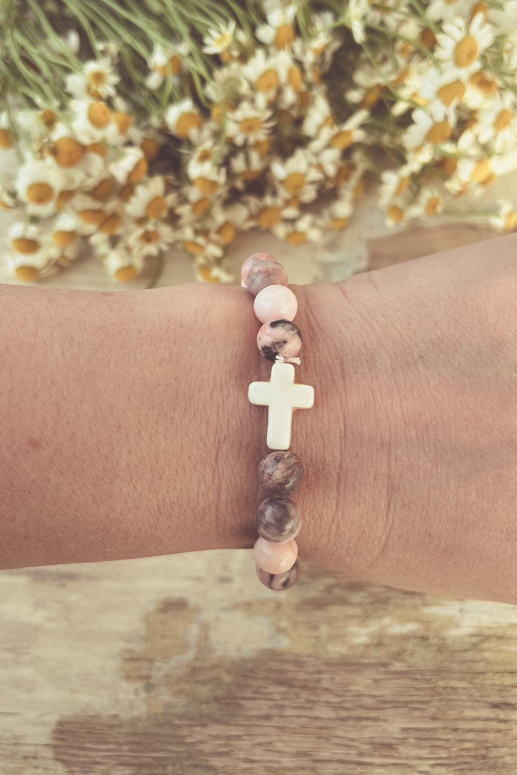 Faith & Grace Cross Stone Stacking Bracelet — A Gift for Grandma