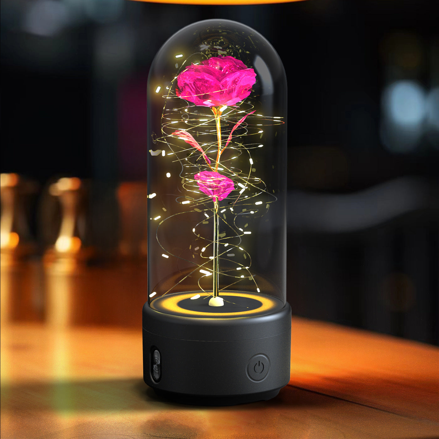 Creative 2-in-1 Rose Flowers LED Light & Bluetooth Speaker — Rose Luminous Night Light Ornament in Glass Cover