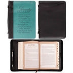 Fashion Bible Cover Serenity Prayer, Aqua/Black Faux Leather (Medium)