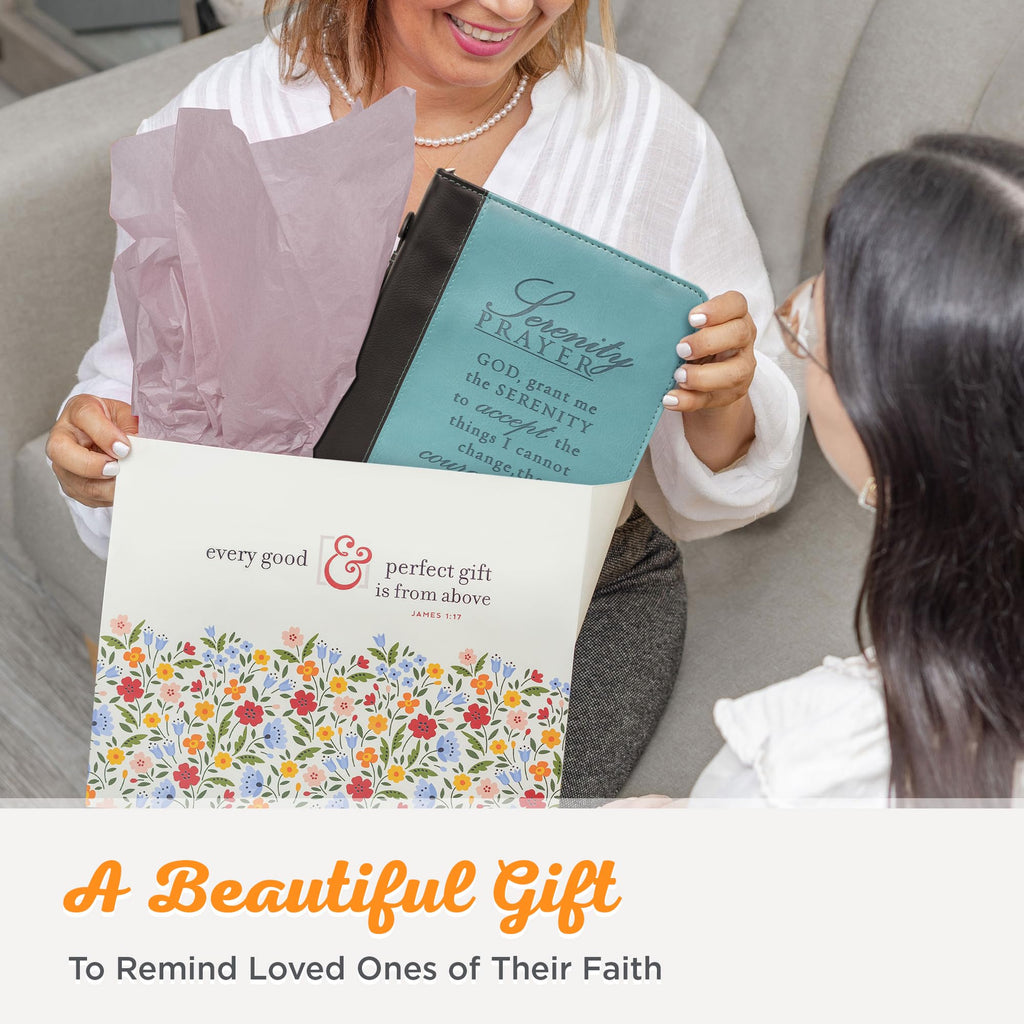 Fashion Bible Cover Serenity Prayer, Aqua/Black Faux Leather (Medium)