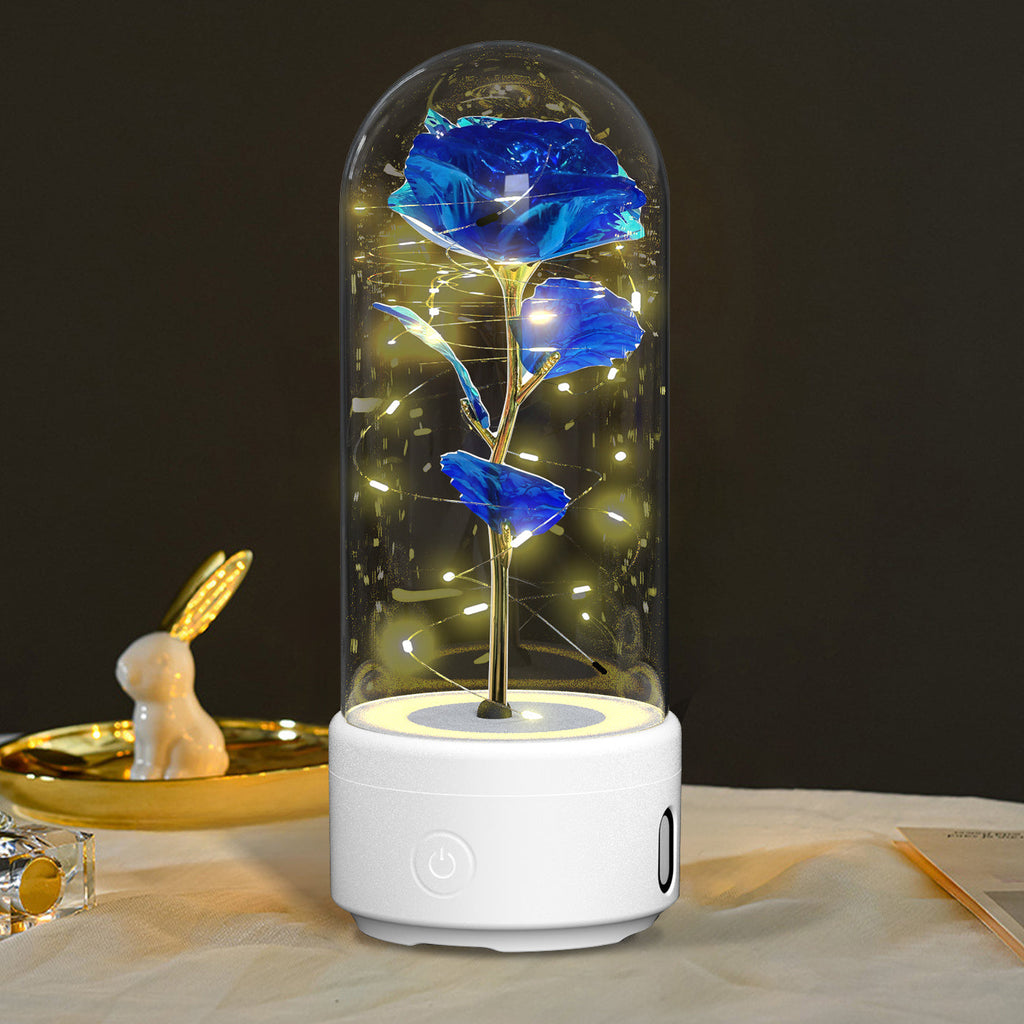 Creative 2-in-1 Rose Flowers LED Light & Bluetooth Speaker — Rose Luminous Night Light Ornament in Glass Cover