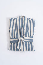 Girit Handmade Blue Robe | Turkish Cotton-Linen Blend