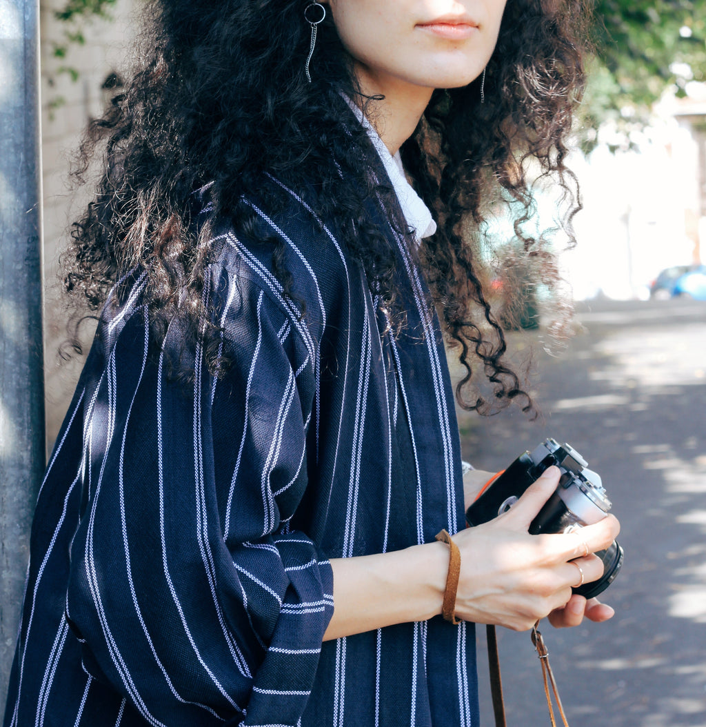 Kestane Handwoven Linen Robe —Navy