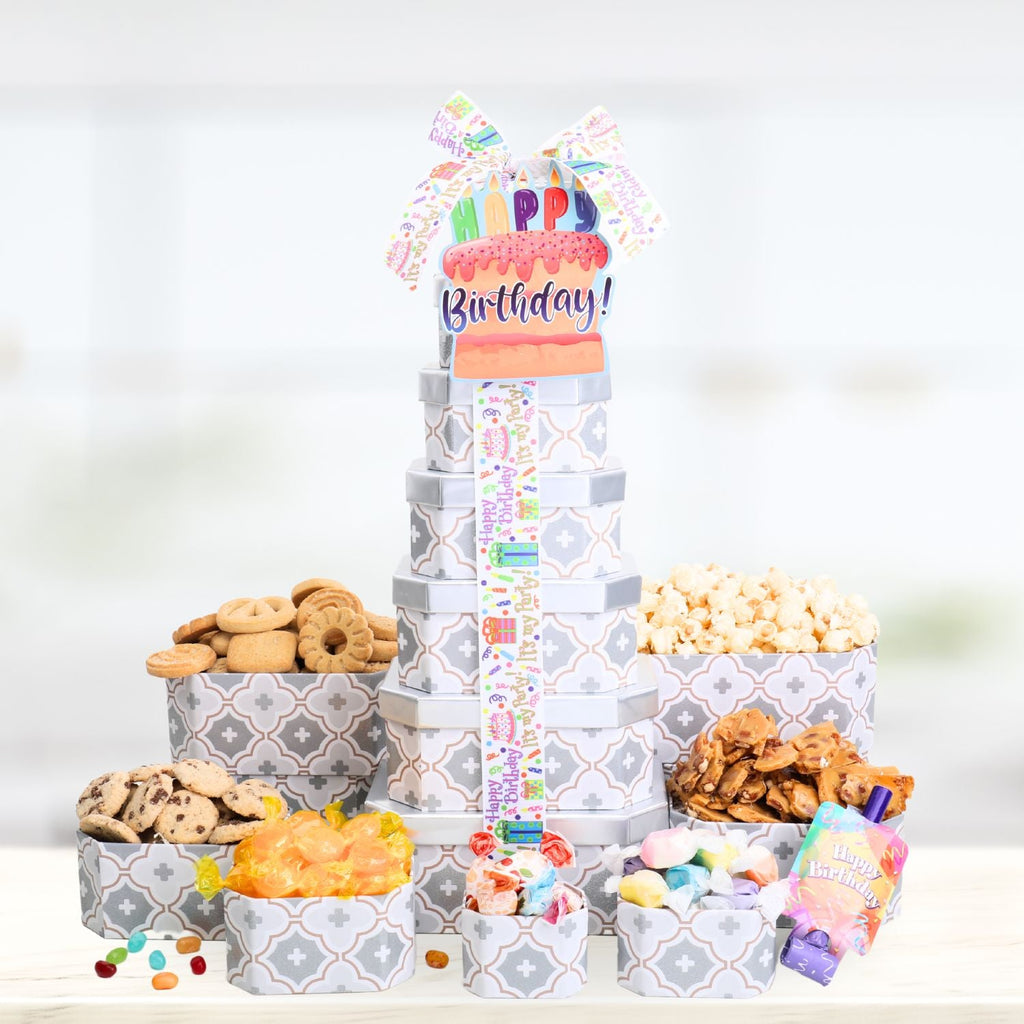 Happy Birthday Gift Tower of Treats for Grandma
