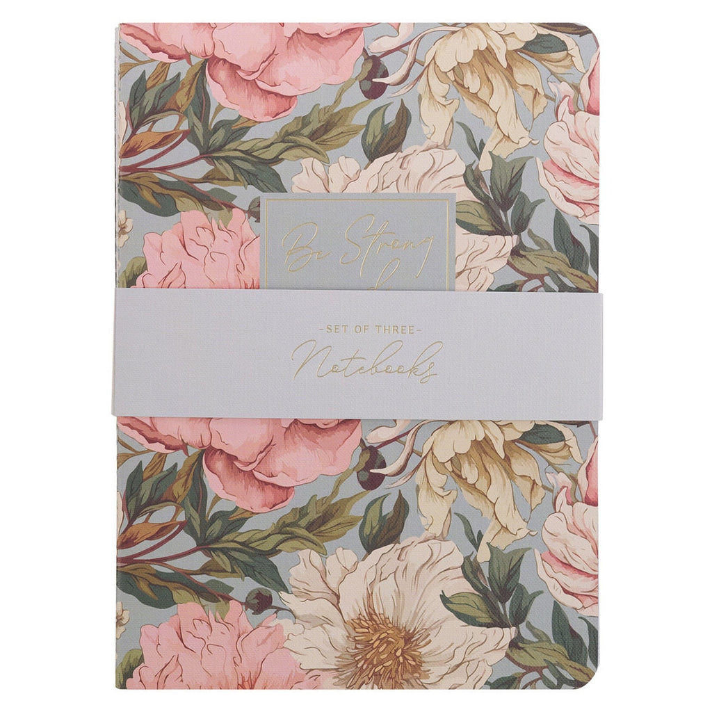 Strong & Courageous Floral Notebook Set – Joshua 1:9 Gift for Her