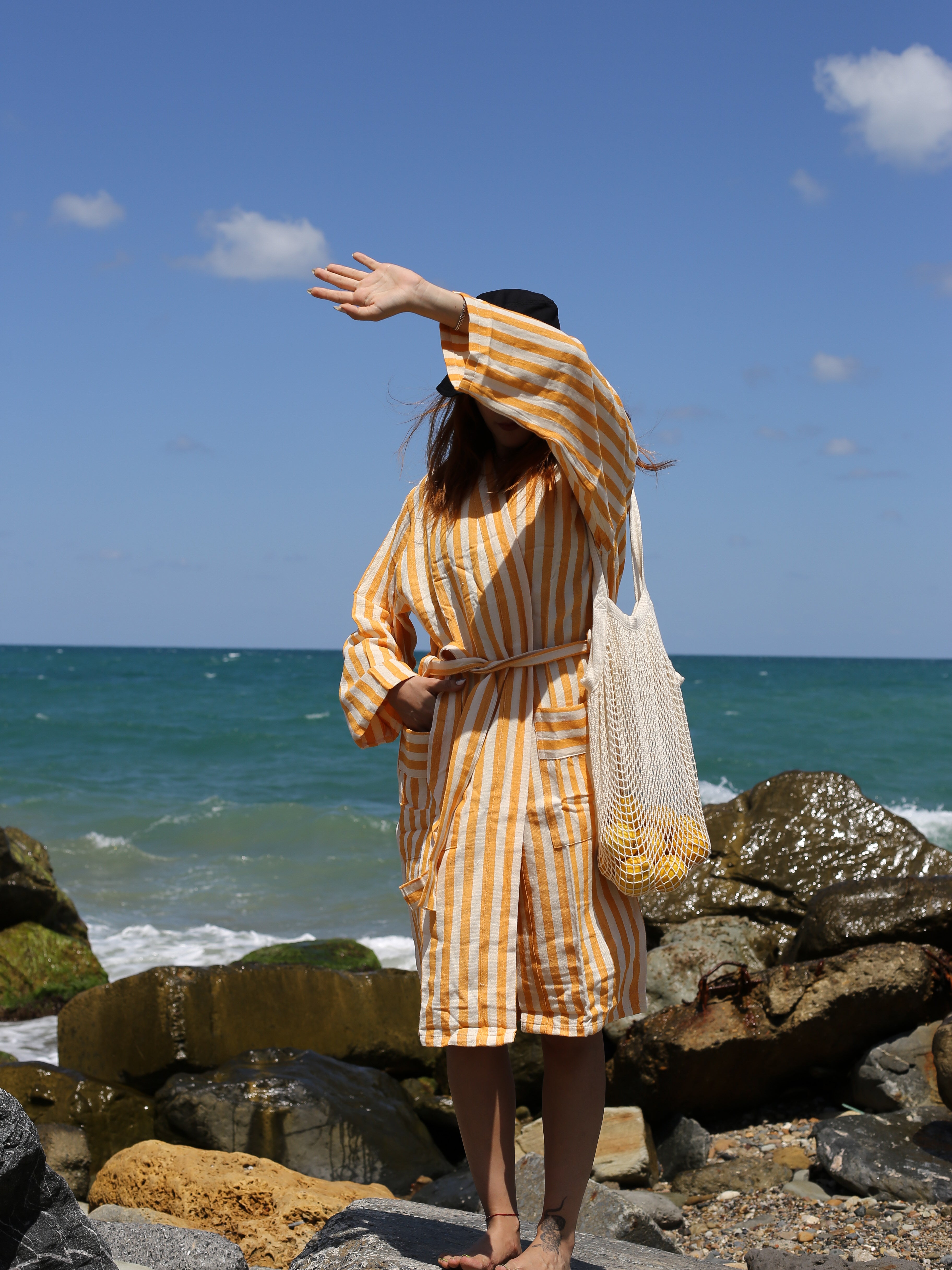 Girit Yellow Handwoven Linen Robe