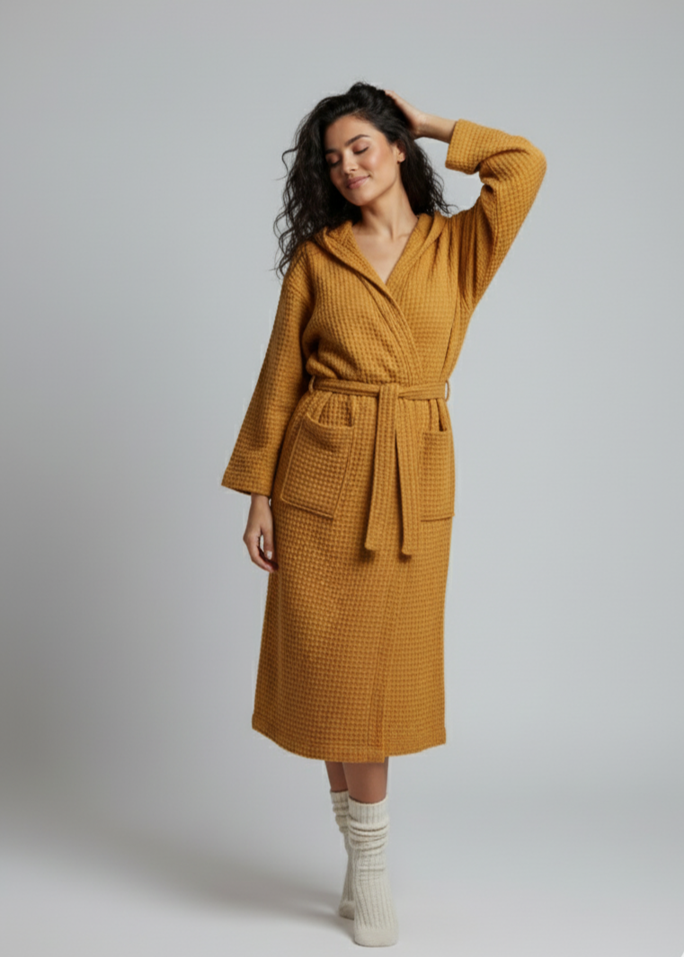 Organic Turkish Cotton Waffle Bathrobe – Luxurious Spa Gift for Grandma