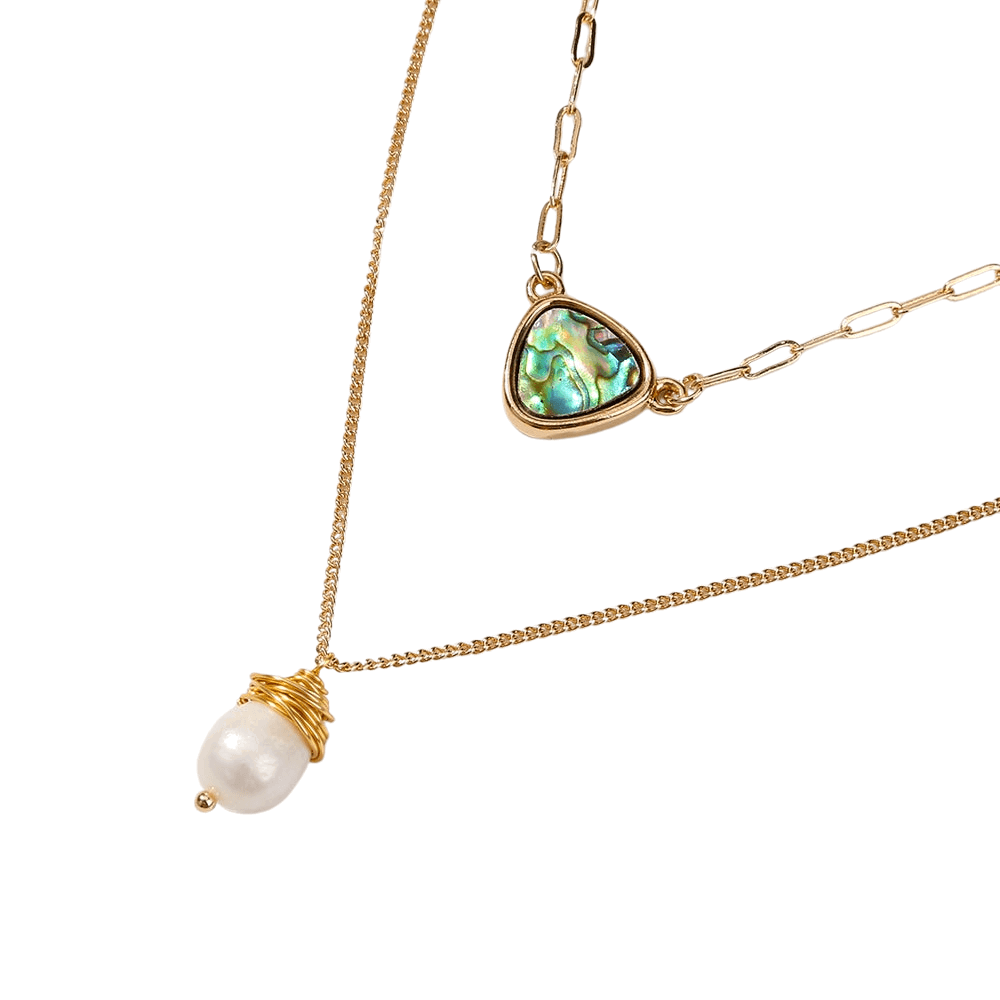 Gold Layered Abalone & Pearl Statement Necklace