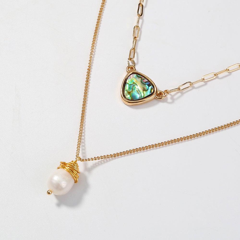 Gold Layered Abalone & Pearl Statement Necklace