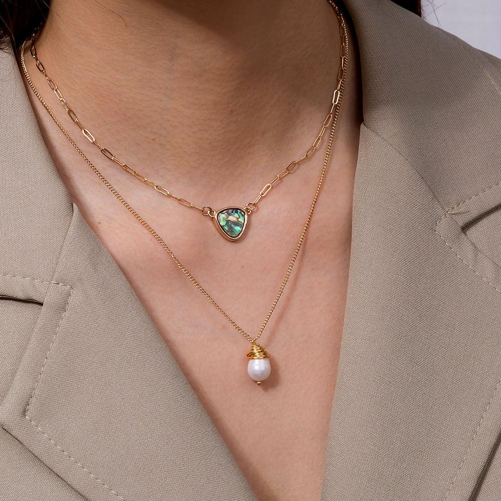 Gold Layered Abalone & Pearl Statement Necklace
