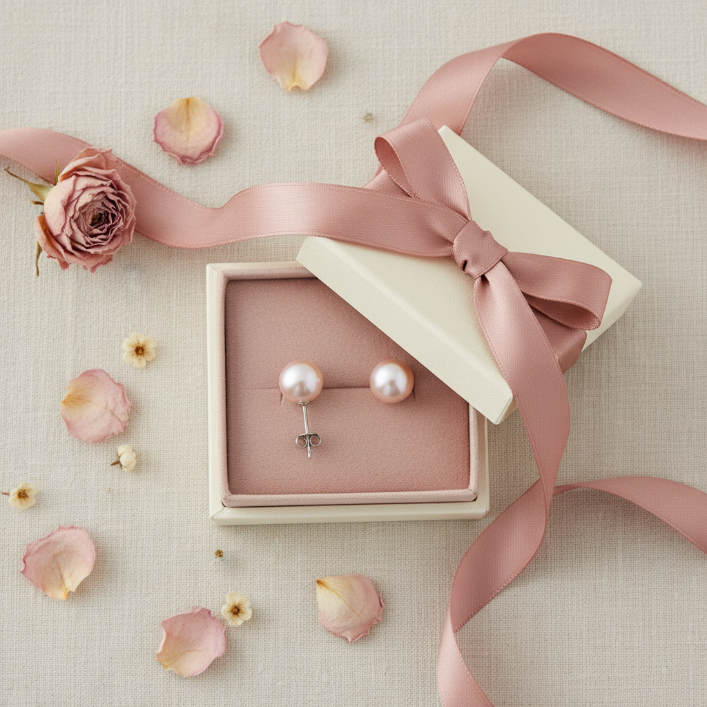 Champagne Pearl Earrings - Gift Box Shot
