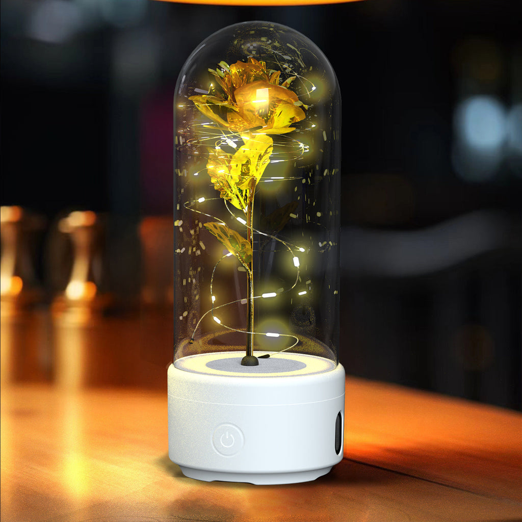 Creative 2-in-1 Rose Flowers LED Light & Bluetooth Speaker — Rose Luminous Night Light Ornament in Glass Cover