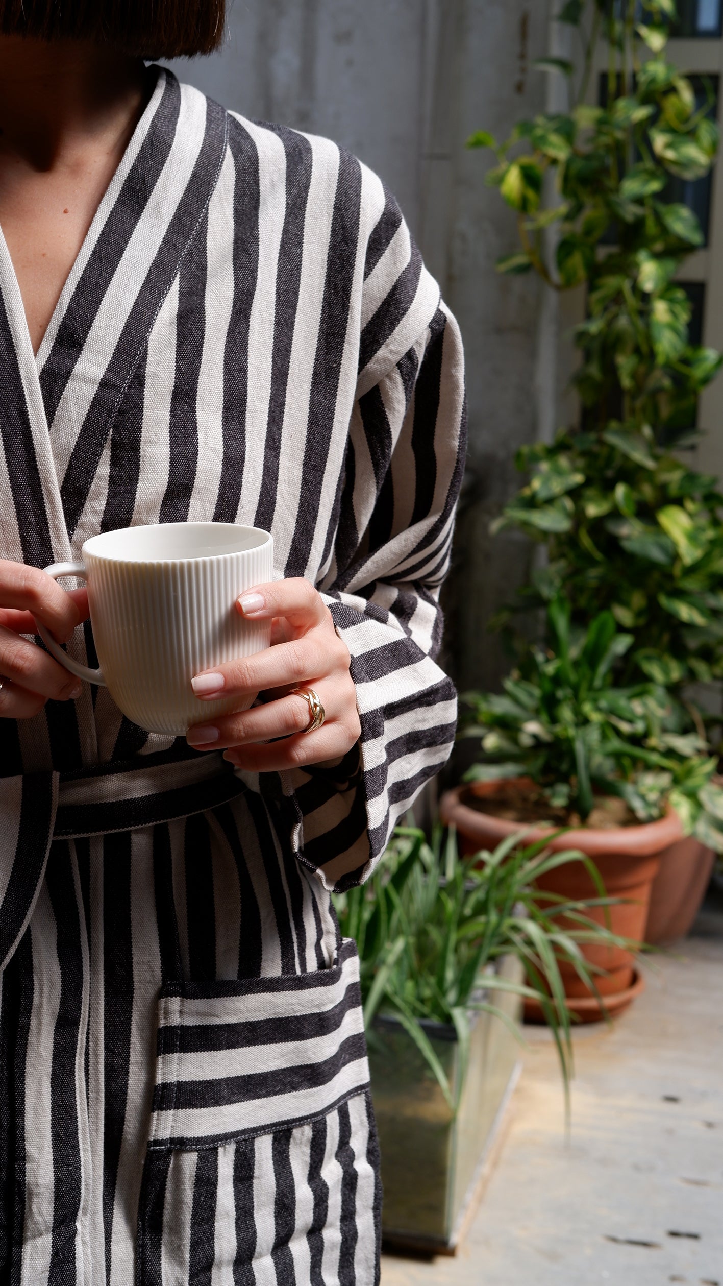 Zebra Handwoven Linen Robe —Stripes